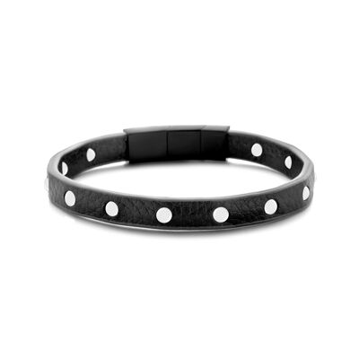 Bracelet cuir noir avec perles howlite 4mm ip noir 21cm - 7FB-0538