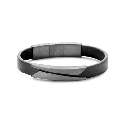 Bracelet cuir noir avec élément ips vintage 21cm - 7FB-0554