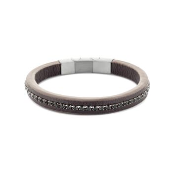 Bracelet cuir marron et pierres noires ips finition mate 21cm - 7FB-0558 1