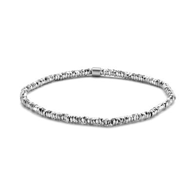 Bracelet perlé avec des perles d'hématite argentées de 4 mm et un élément ips finition mate 19 cm - 7FB-0559