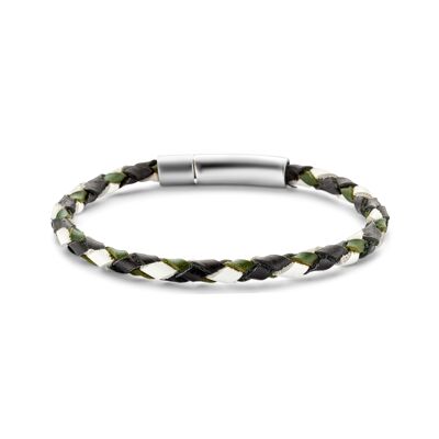 Black, white, green leather bracelet IPS 21 cm - 7FB-0569