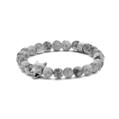 Bracelet steel matt mapstone grey beads 8mm wolf head matt ips - 7FB-0587