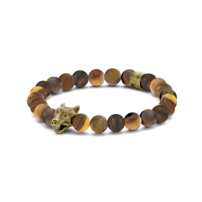 Pulsera acero mate ojo de tigre perlas 8mm cabeza de lobo vintage ipg - 7FB-0591