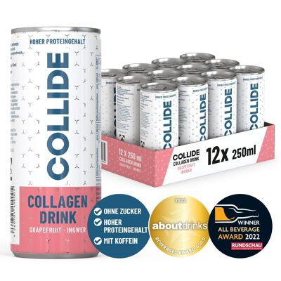 12x COLLIDE Bebida de Colágeno Pomelo-Jengibre - 5,5 g de Colágeno, Vitaminas y Cafeína (12 x 250 ml)