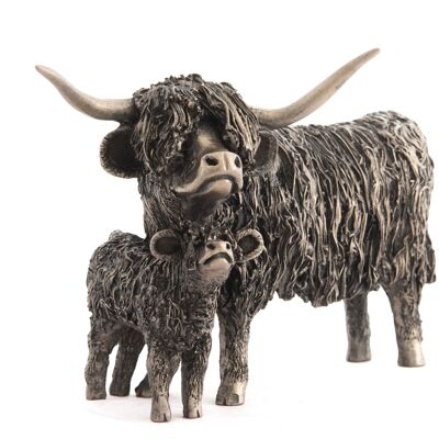 Mucca e vitello delle Highland in piedi (29 x 18 cm (12 "x 7")