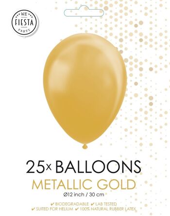 25 Ballons 12" or métallique 2