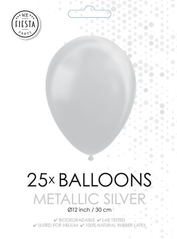 25 Ballons 12" argent métallique 2