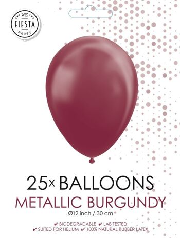 25 Ballons 12" bordeaux métallique 2