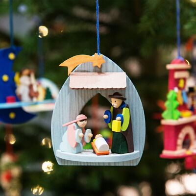 Nativity scene with Christ's birth as a tree decoration