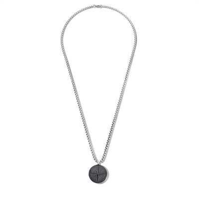 Necklace 3mm chain 25mm pendant compass antique steel 70cm - 7FN-0026