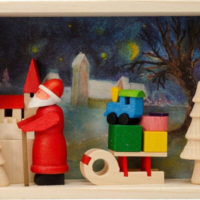 Glückwunschkarte aus Holz 'Weihnachtsmann mit Schlitten'