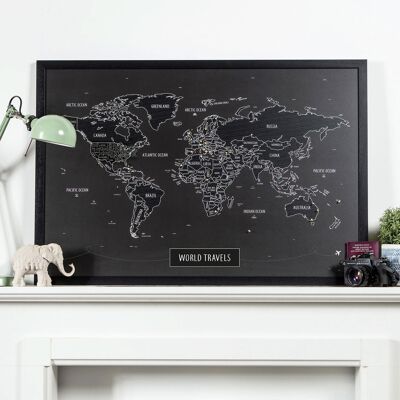Pinboard World Map Framed Black - Size Large