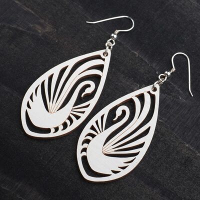 Swan earrings - lacquered-birch 40 mm
