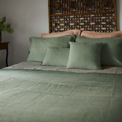 Housse de couette en lin en lin lavé coup de coeur (vert)-240 x 220