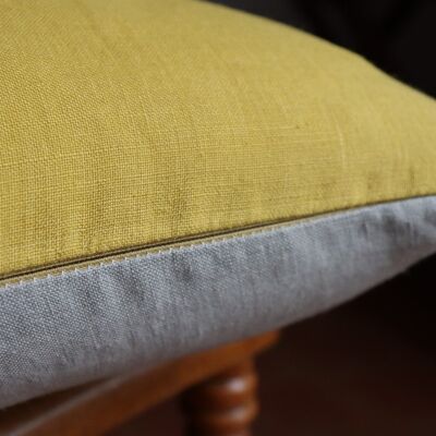 Housse de coussin en lin lavé bicolore (gris / jaune)-40 x 40