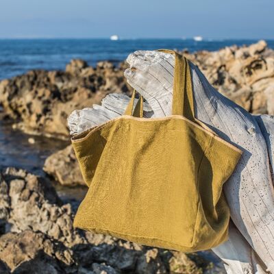 Sac cabas en lin lavé-45 x 35 x 20 - jaune Épice