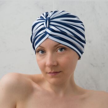 Turban de séchage bleu rayé 2