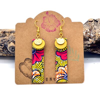 Long Rectangular Resin Earrings African Pattern Red Yellow Gold