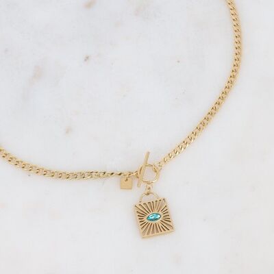 Isia gold necklace with blue crystal