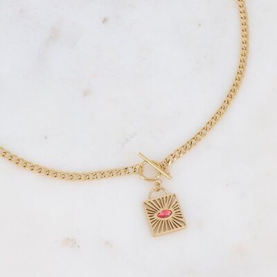 Isia gold necklace with pink crystal