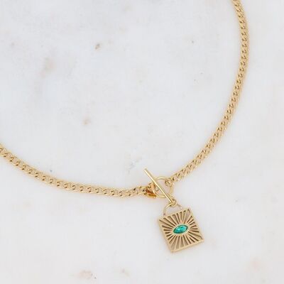 Isia gold necklace with green crystal