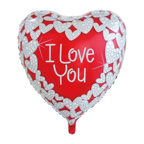 Foilballoon heartshape 36" XL I love you red/white
