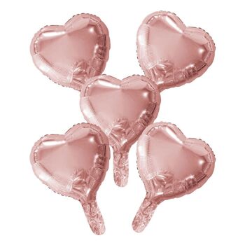 5 FoilBalloons coeur avec paille en papier 9" or rose