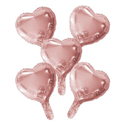 5 Foil Balloons cuore con paglia di carta 9" oro rosa