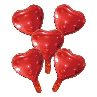 5 FoilBalloons heart w/paper straw 9" red