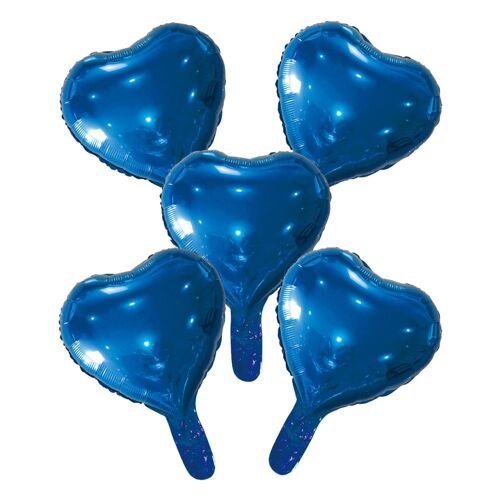 5 FoilBalloons heart w/paper straw 9" blue