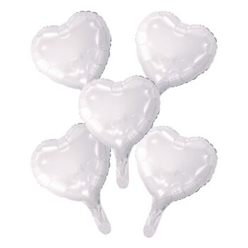 5 FoilBalloons coeur avec paille en papier 9" blanc