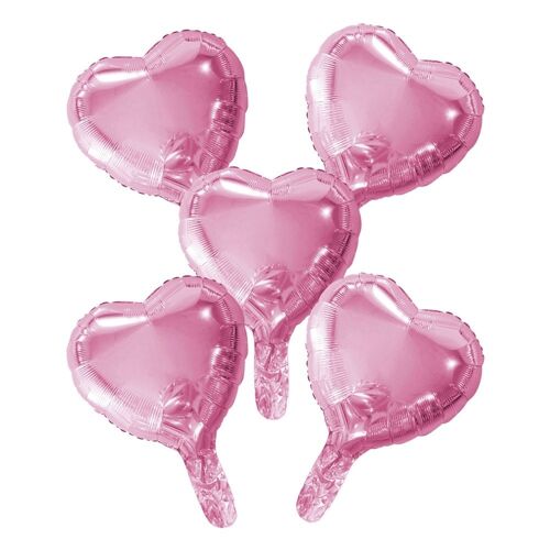 5 FoilBalloons heart w/paper straw 9" baby pink