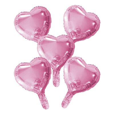 5 FoilBalloons corazón con pajilla de papel 9" rosa bebé