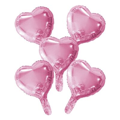 5 palloncini in alluminio a cuore con paglia di carta 9" rosa baby