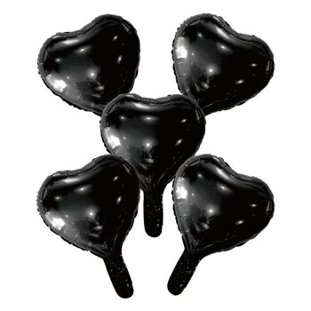 5 FoilBalloons coeur avec paille en papier 9" noir