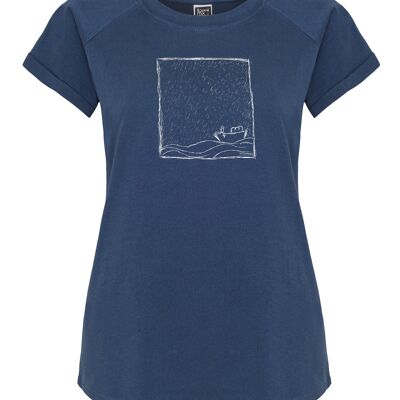 ILI4 T-Shirt Raglan Rough Sea realizzata in denim scuro di cotone biologico