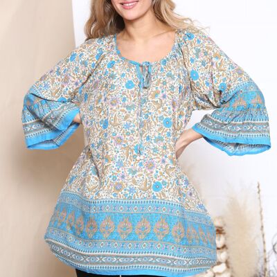 Blue floral pattern loose fit top