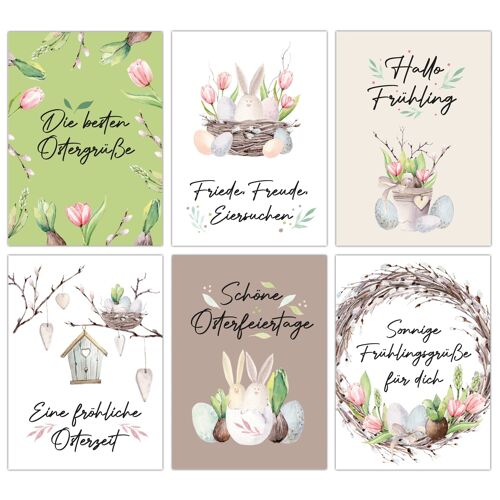 Papierdrachen 12 Osterkarten  zum Verschicken und  Sammeln - liebevoll gestaltetes Postkarten Set Rosa Tulpen - Grußkarten Set - Ostern - Set 19