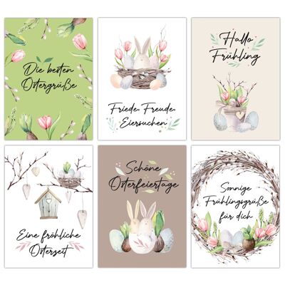Paper dragon 12 Easter cards to send and collect - lovingly designed postcard set pink tulips - greeting card set - Easter - set 19