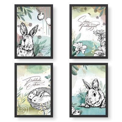 4 premium posters for Easter | DIN A4 | Wall pictures for living room and kitchen - abstract - high-quality art prints | Decoration | Mural set