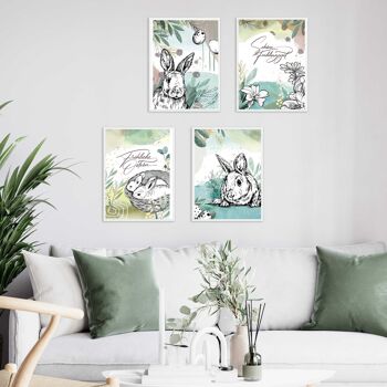 4 affiches premium pour Pâques | A4 | Tableaux muraux pour le salon et la cuisine - abstrait - impressions d'art de haute qualité | Décoration | Ensemble mural 2