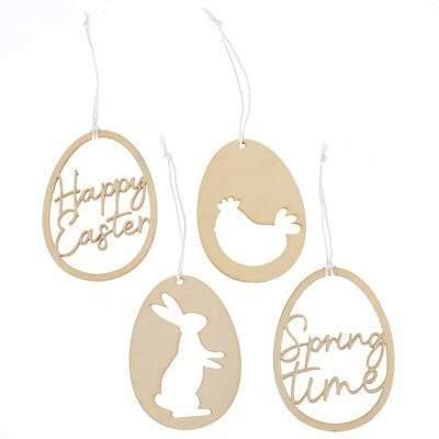 12 Easter hangers made of wood - reusable Easter decoration 7x7 cm - 1.8 cm thick - 4 different designs each 3x - letterings - set 3