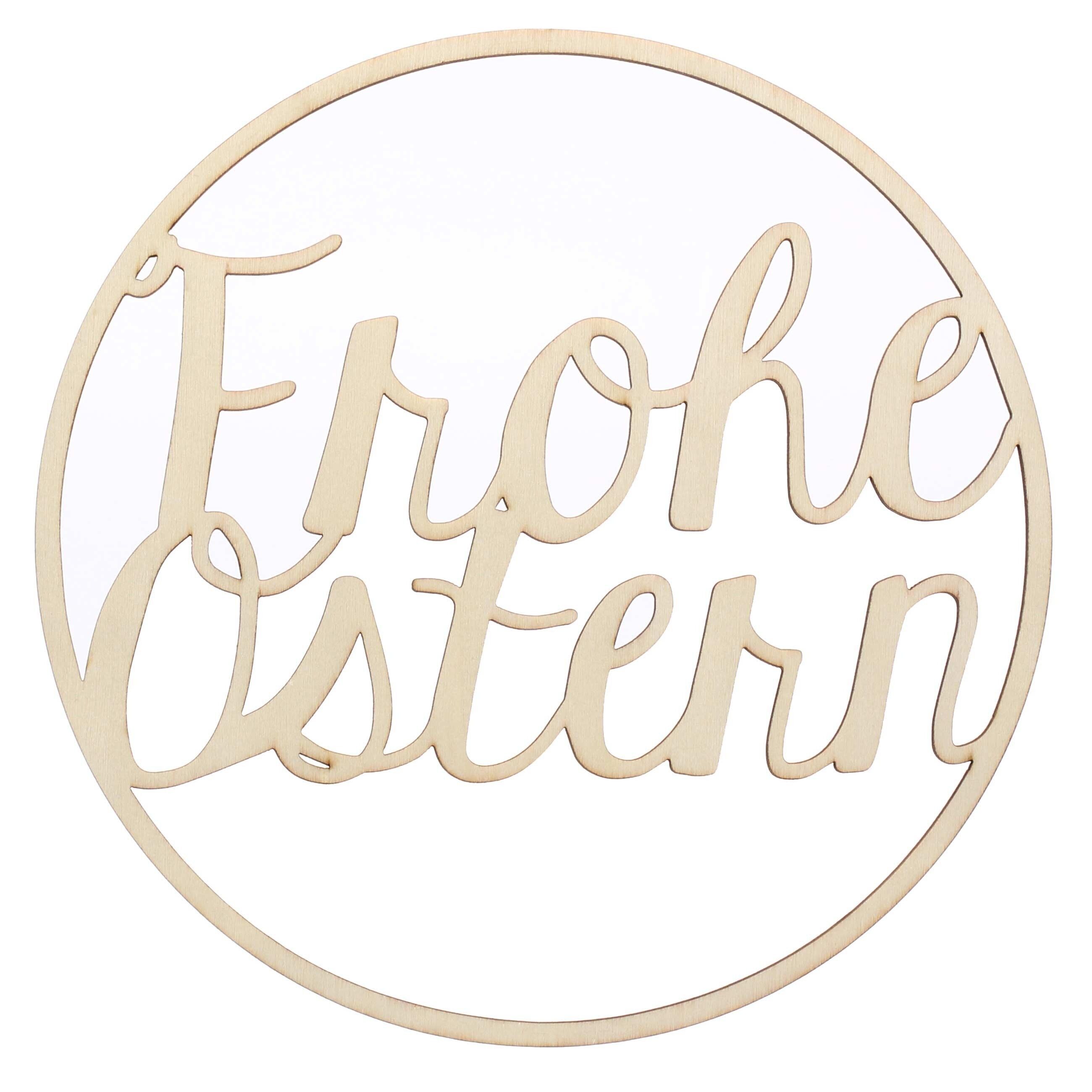 Easter pendant made of wood - wooden ring natural - reusable Easter decoration 30x20 cm 4 mm thick - with decorative ribbon - lettering - set 1