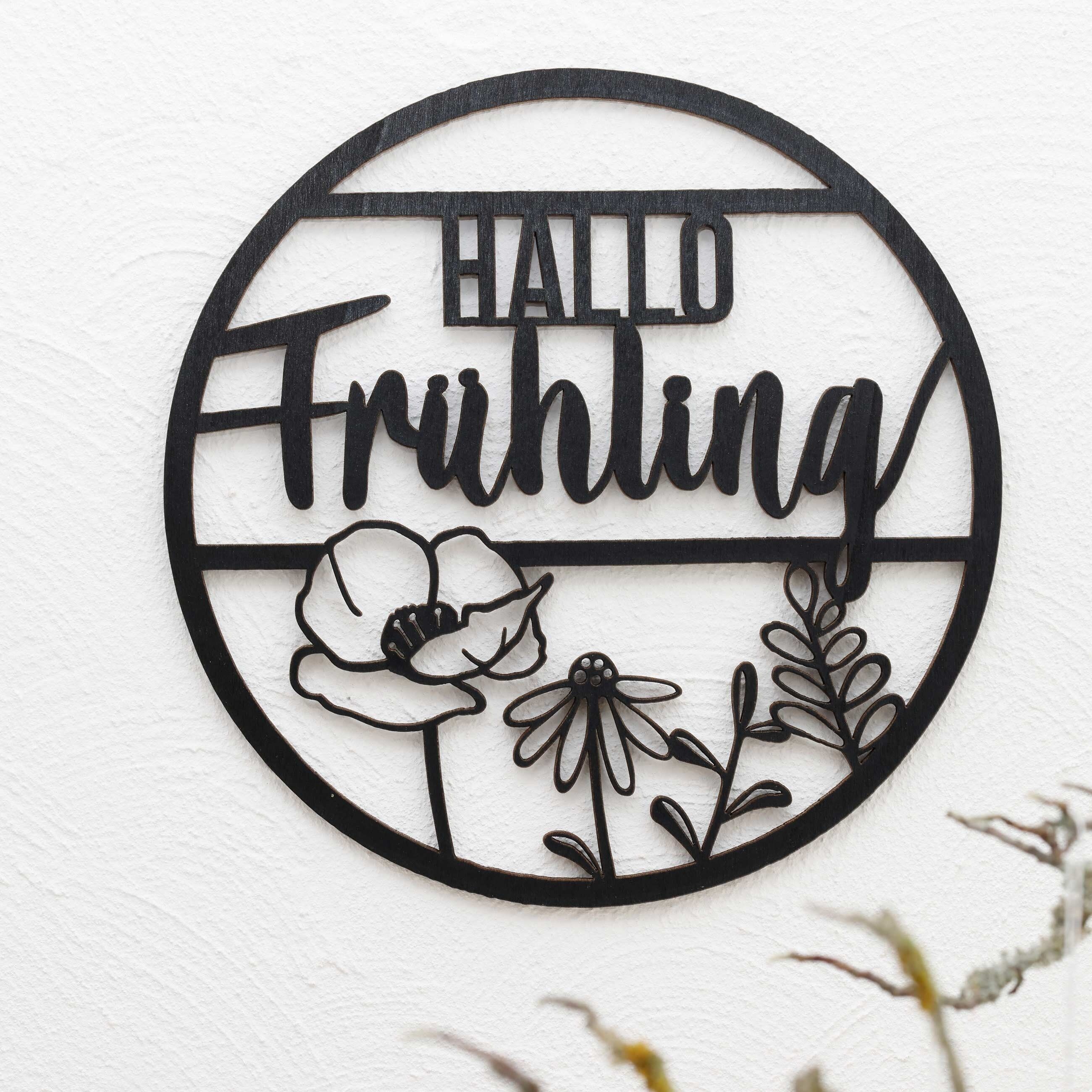 Easter pendant made of wood - wooden ring black - reusable Easter decoration 30x20 cm 4 mm thick - with decorative ribbon - flowers - set 3