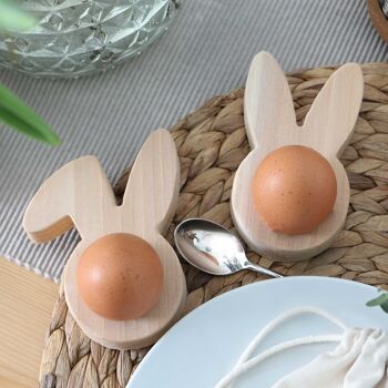 4 coquetiers en bois - décoration de Pâques de haute qualité - parfait pour le brunch et le petit déjeuner - décoration de table pour Pâques - motif lapin - set 2 2