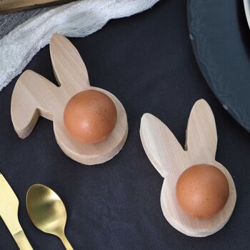 4 coquetiers en bois - décoration de Pâques de haute qualité - parfait pour le brunch et le petit déjeuner - décoration de table pour Pâques - motif lapin - set 2 3