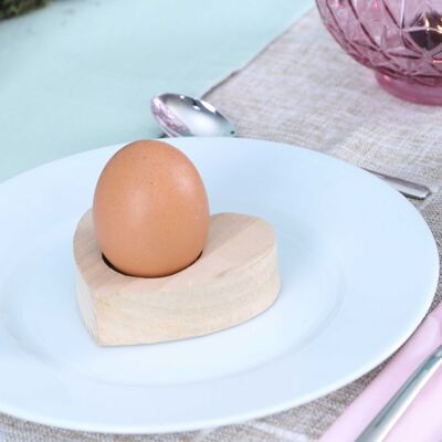 4 Eierbecher aus Holz - Hochwertige Oster Dekoration - perfekt für Brunch und Frühstück - Tischdekoration zu Ostern - Herz Motiv - Set 3