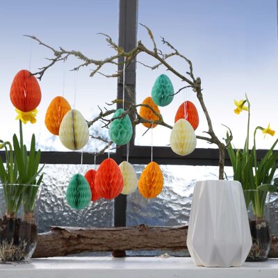 12 Uova di Pasqua in carta velina da appendere e decorare - misura 7 cm compreso di nastrino - decorazione pasquale ideale per arbusti e rami - riutilizzabili - pastello - set 1
