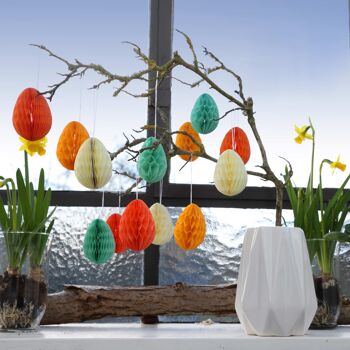 12 oeufs de Pâques en papier de soie à suspendre et à décorer - taille 7 cm ruban compris - décoration de Pâques idéale pour arbustes et branchages - réutilisable - pastel - set 1 1