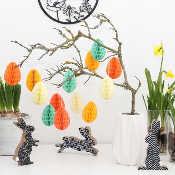 12 oeufs de Pâques en papier de soie à suspendre et à décorer - taille 7 cm ruban compris - décoration de Pâques idéale pour arbustes et branchages - réutilisable - pastel - set 1 2